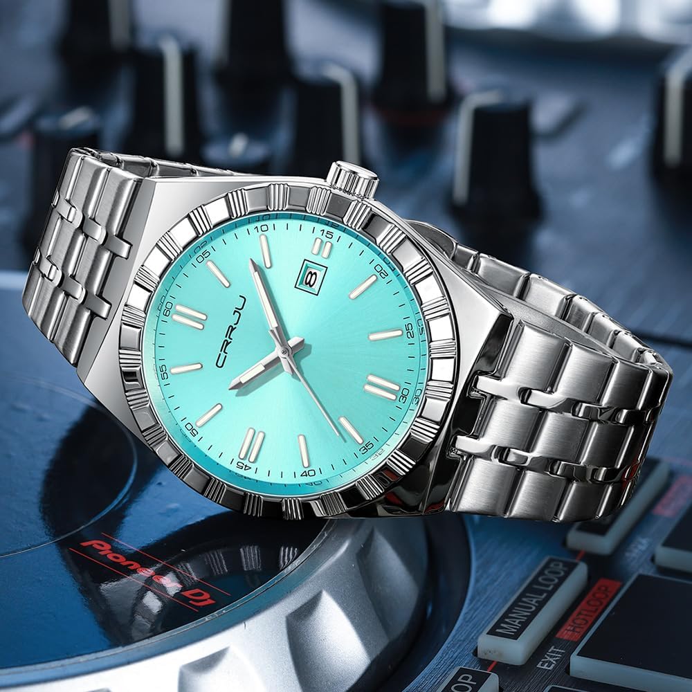 HOTCRRJU Watches for Men,Fashion Luxury Luminous Analog Quartz Wristwatches,Business Man Calendar Watches Silver