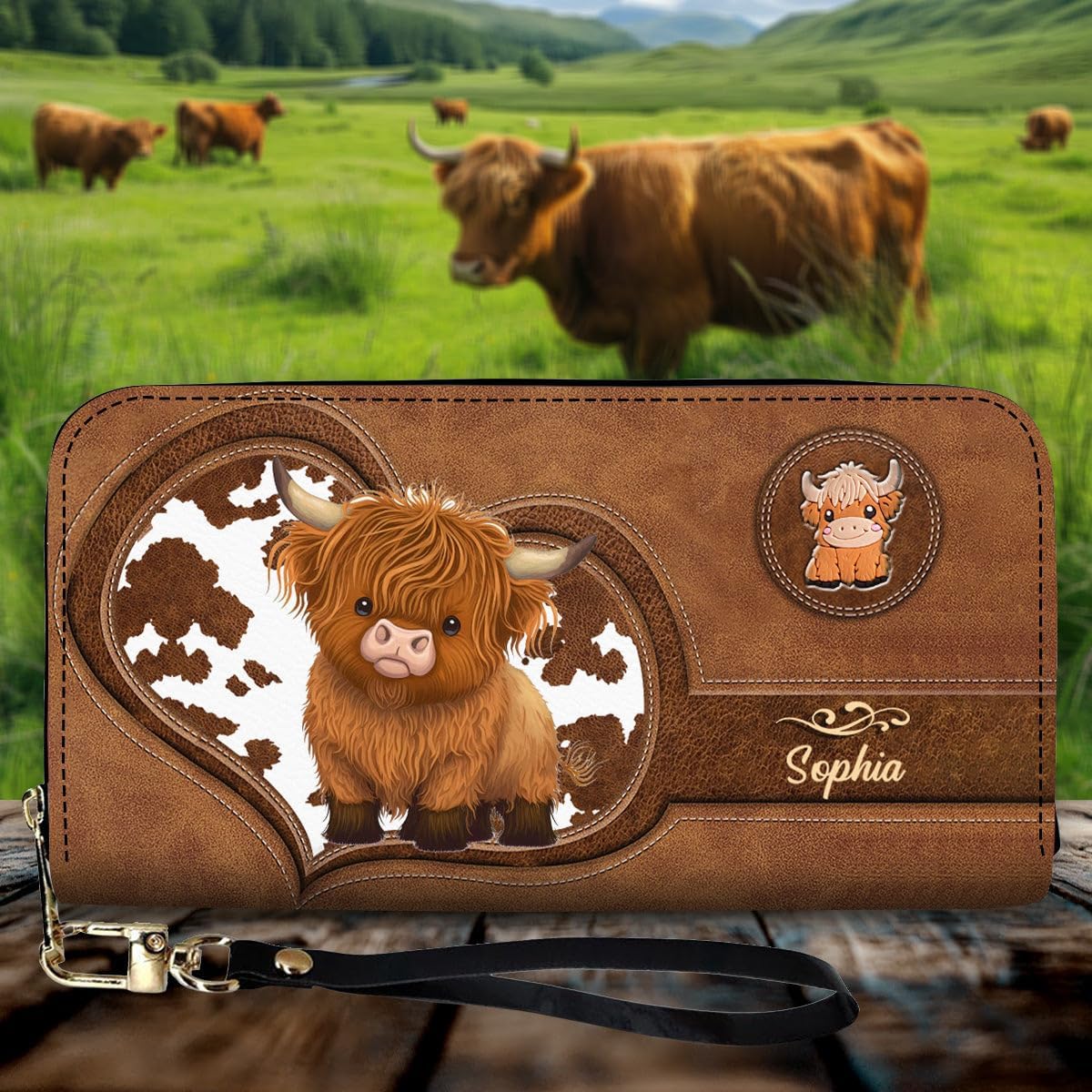 HOTCute Highland Cow - Personalized Highland Cow Leather Long Wallet, Personalized Wallet for Women Girls Christmas Birthday Gifts for Lovers