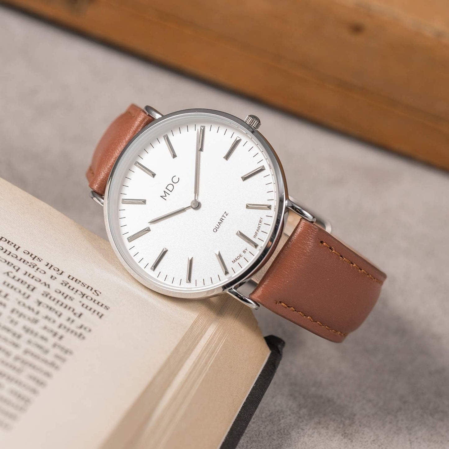 HOTInfantry MDC Mens Minimalist Dress Watch, Ultra Thin, Leather Band | 6.5mm Slim Case, Japanese Quartz, Business Casual Style, Easy Read Big Face, Gift Box for Him