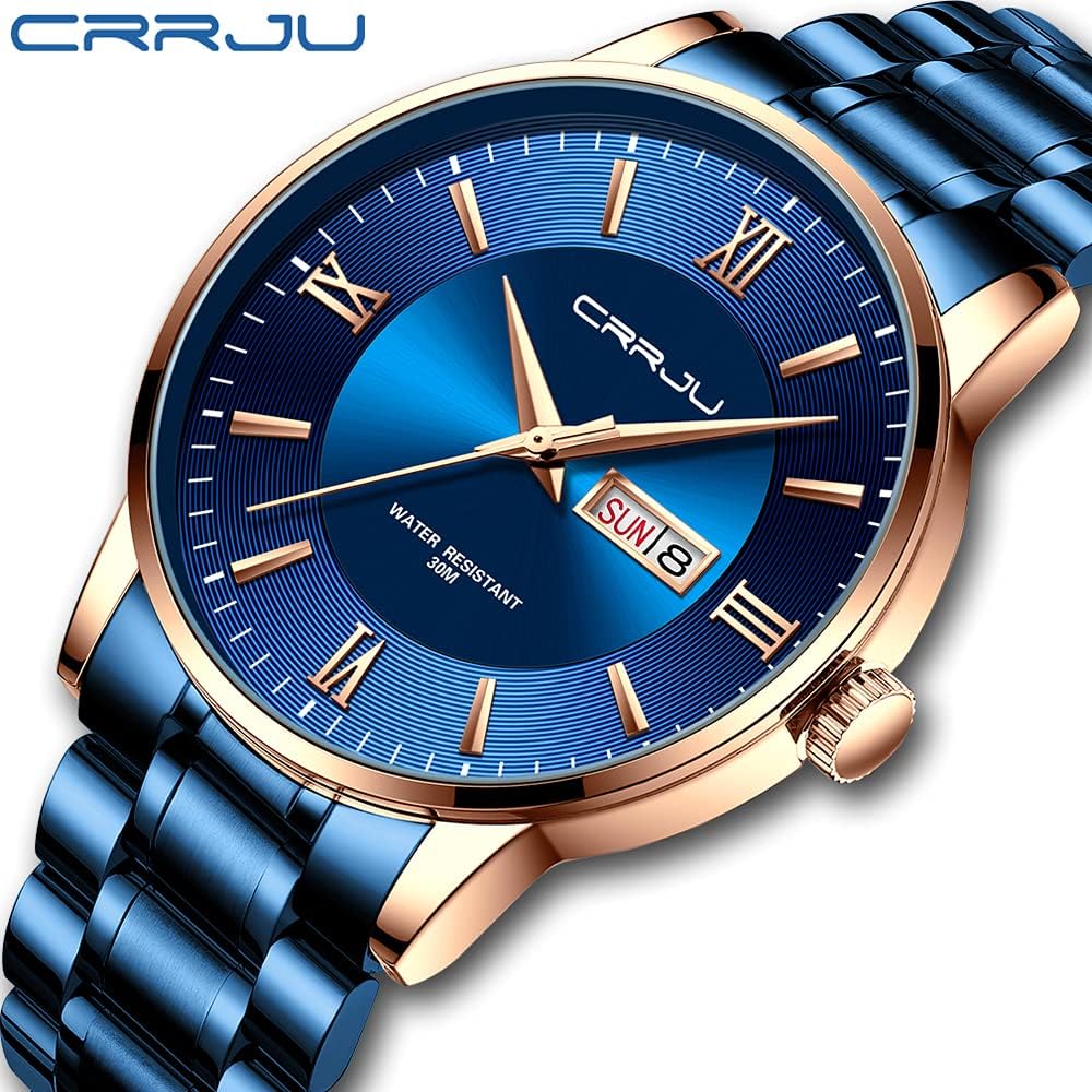 HOTCRRJU Men's Fashion Luxury Stainless Steel Watches for Men Business Auto Date Chronograph Analog Quartz Wristwatches