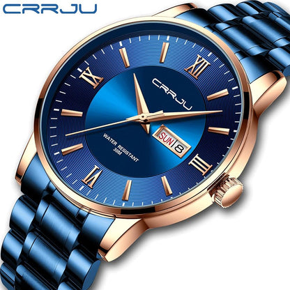 HOTCRRJU Men's Fashion Luxury Stainless Steel Watches for Men Business Auto Date Chronograph Analog Quartz Wristwatches