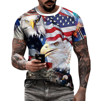 HOTEciodci Men's American USA Flag Patriotic T-Shirts 4th of July Shirts US Eagle Flag Soft Summer Short Sleeve Shirt for Men