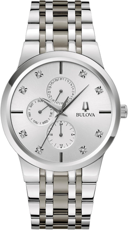 HOTBulova Men's Multi-Function 3-Hand Quartz Watch with Diamond Dial, Edge to Edge Crystal