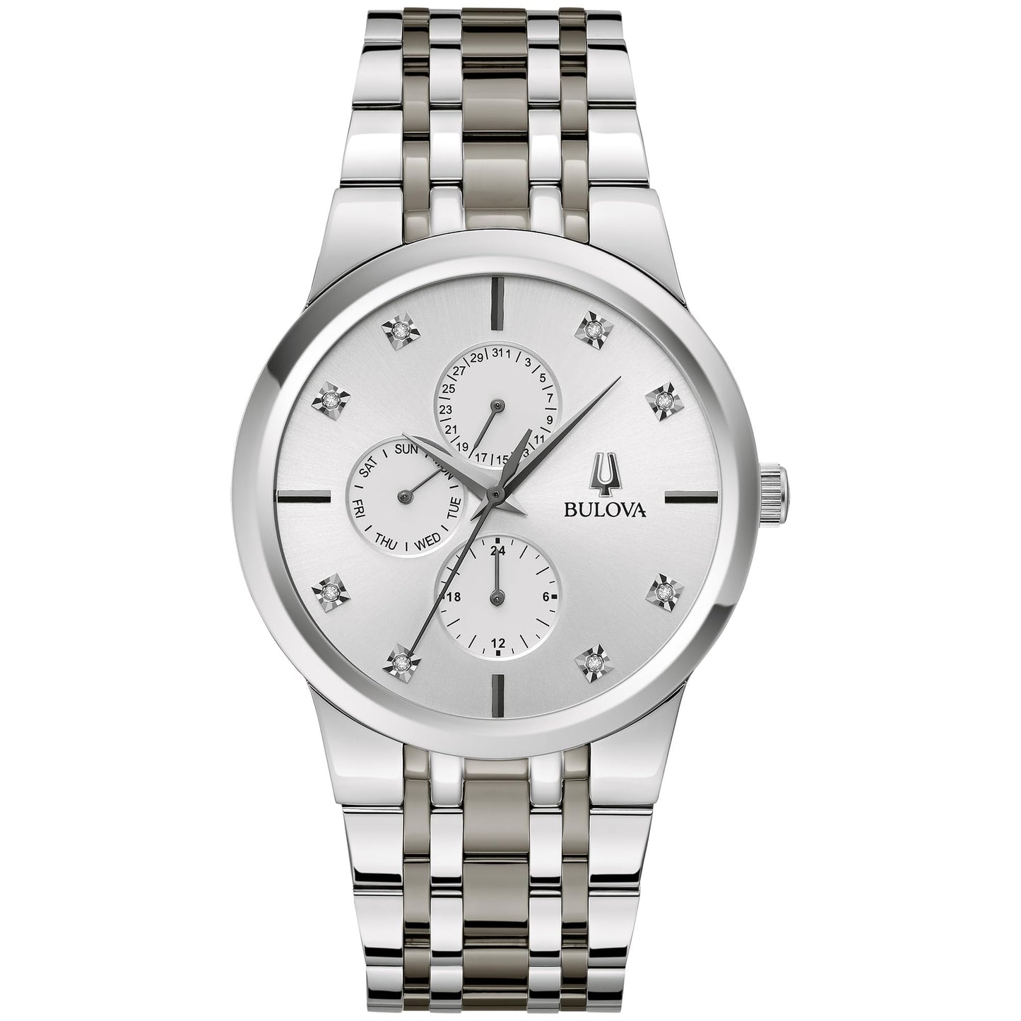 HOTBulova Men's Multi-Function 3-Hand Quartz Watch with Diamond Dial, Edge to Edge Crystal