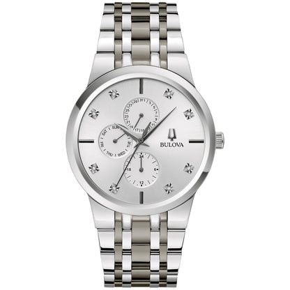 HOTBulova Men's Multi-Function 3-Hand Quartz Watch with Diamond Dial, Edge to Edge Crystal
