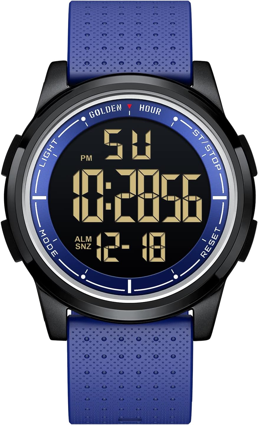 HOTGOLDEN HOUR Ultra-Thin Minimalist Sports Waterproof Digital Watches Men with Wide-Angle Display Rubber Strap Wrist Watch for Men Women