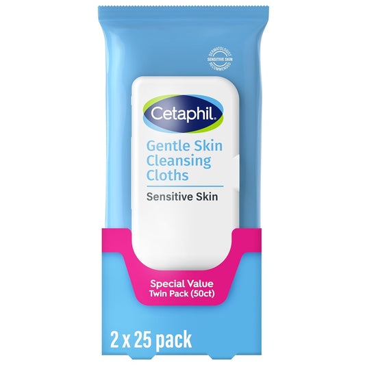 HOTCetaphil Cleansing Face & Body Wipes, Fragrance Free, 50ct, 2-Pack | Twin Pack, Hypoallergenic, Fragrance Free, Dry & Sensitive Skin, Flip-Top Closure, For Gym, Travel & Car Use