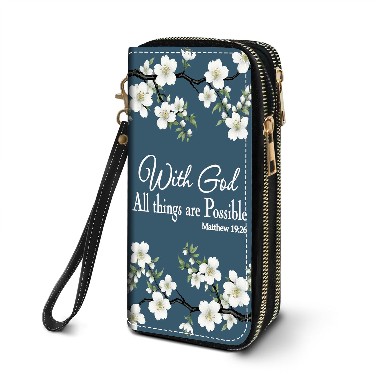 HOTWomen's Large Capacity Wallet PU Leather Double Zipper Clutch Purse Multifunctional Wallet with Removable Wristlet Strap for Smart Phone/Coin/Card/Cash, Floral Quotes Bible Verse Philippians 4-13