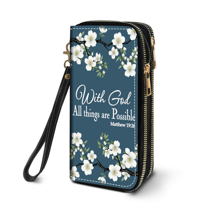HOTWomen's Large Capacity Wallet PU Leather Double Zipper Clutch Purse Multifunctional Wallet with Removable Wristlet Strap for Smart Phone/Coin/Card/Cash, Floral Quotes Bible Verse Philippians 4-13