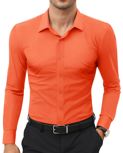 HOTLion Nardo Stretch Mens Dress Shirts Long Sleeve Slim Fit Dress Shirts for Men Muscle Fit Wrinkle Free Button Down Shirt