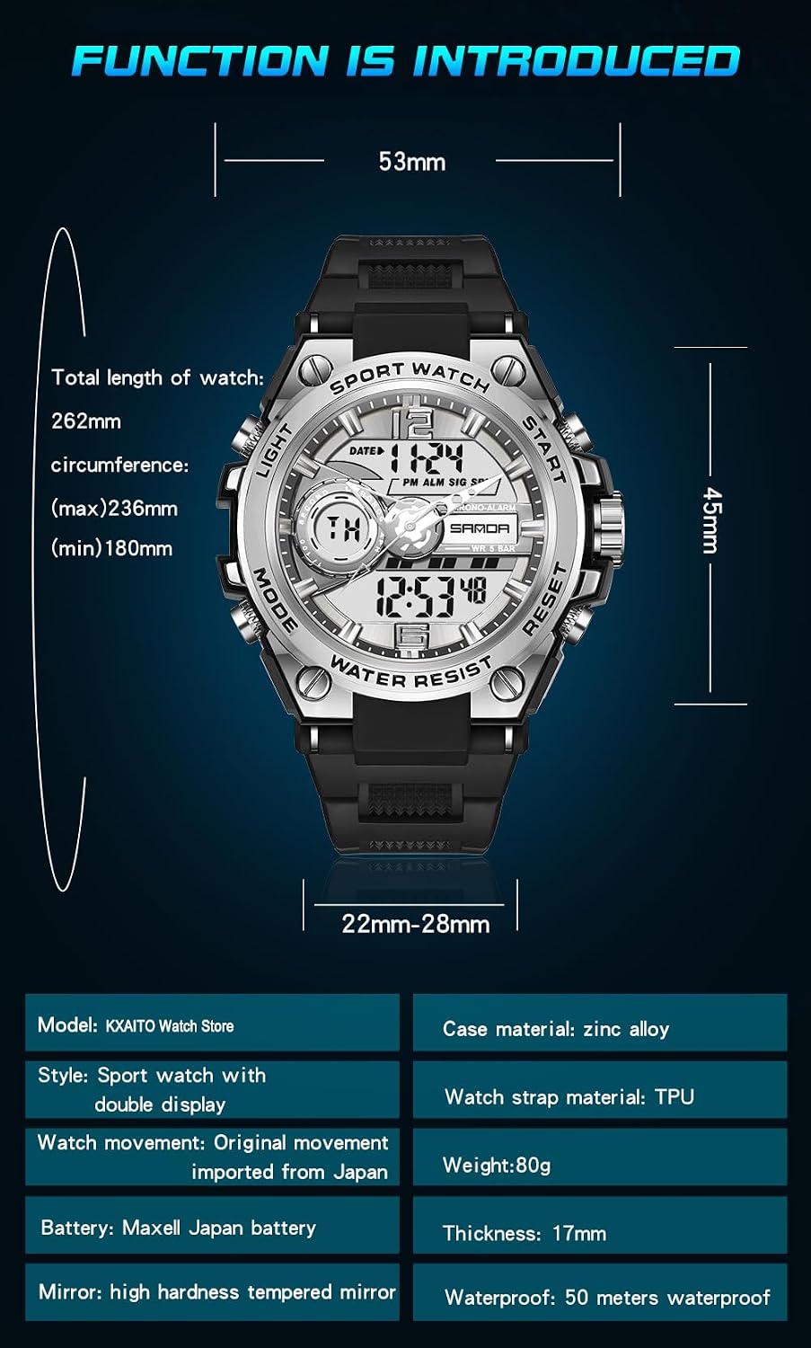 HOTKXAITO Men's Watches Sports Outdoor Waterproof Military Watch Date Multi Function Tactics LED Alarm Stopwatch
