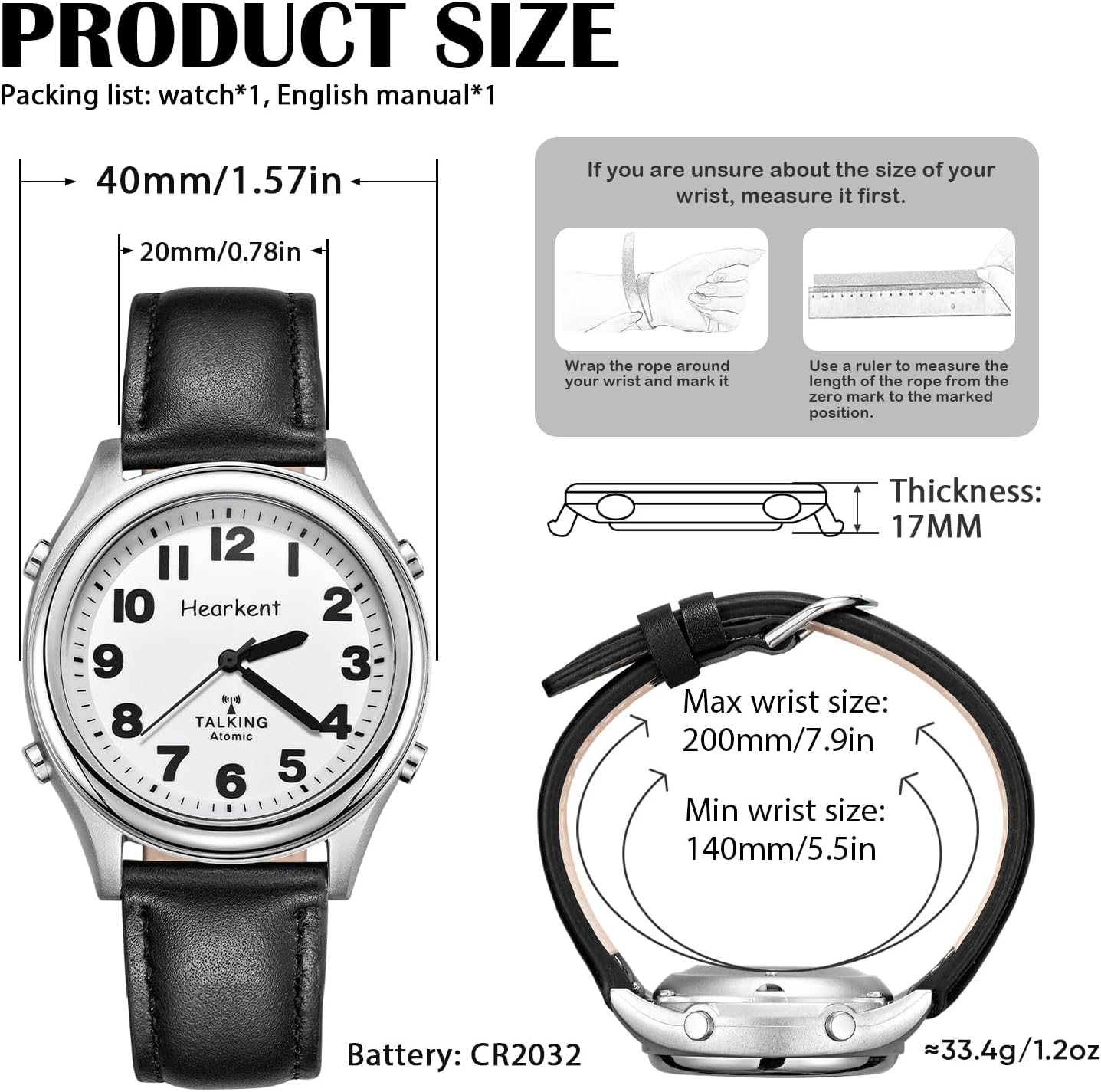 HOTHearkent Atomic American English Talking Watch Speaks Clear and Loud Time, Date and Alarm time Stretch Band is Best Gift for Senior,Visually impaired, or Blind People