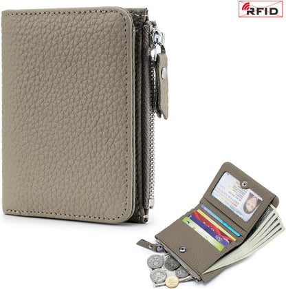 HOTGenuine Leather Womens RFID Blocking Bifold Wallet Zipper Pocket ID Window | Multi Card Slots for Credit Cards, Separate Cash & Coin Zipper Pocket, Anti-theft RFID Shielding Purse for Women