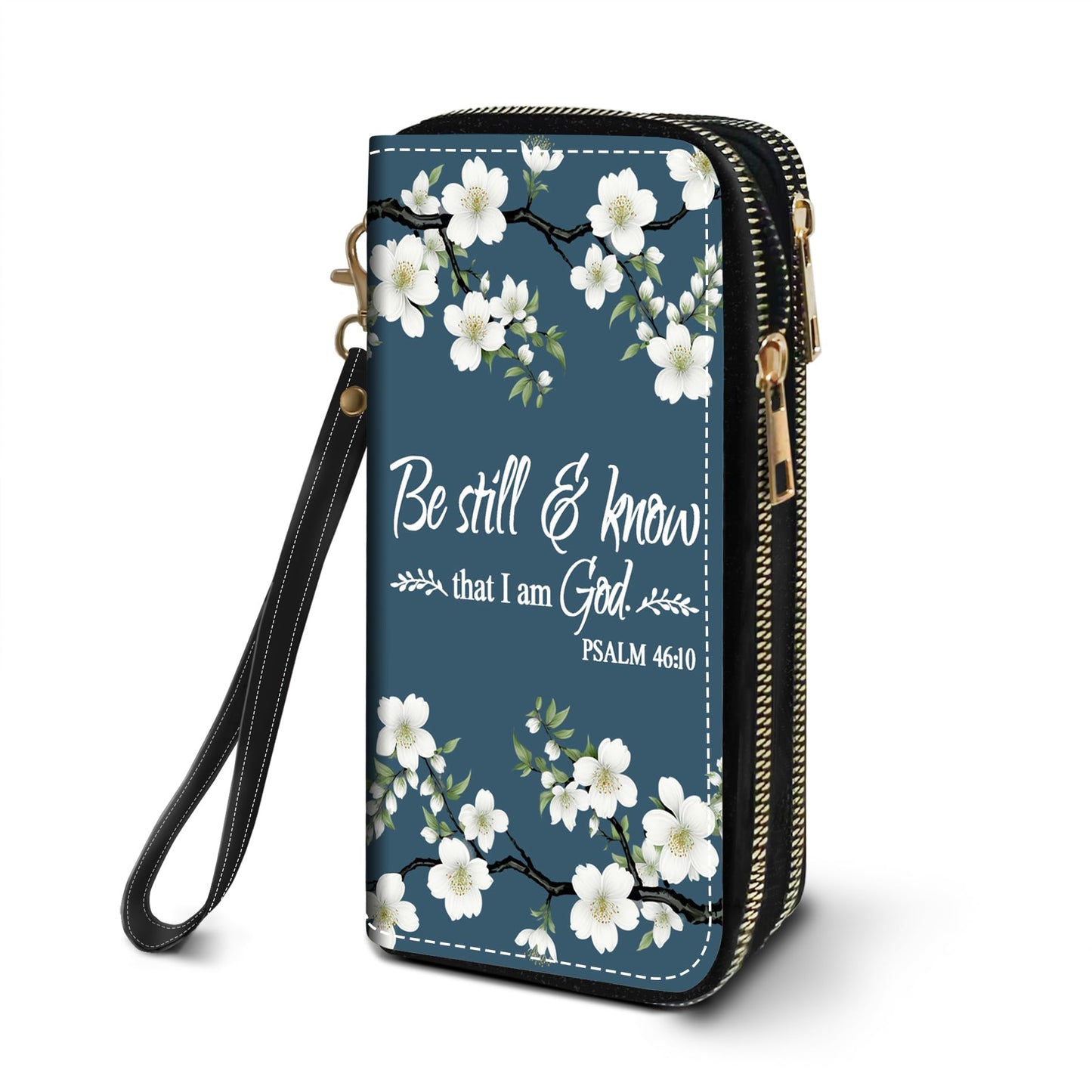 HOTWomen's Large Capacity Wallet PU Leather Double Zipper Clutch Purse Multifunctional Wallet with Removable Wristlet Strap for Smart Phone/Coin/Card/Cash, Floral Quotes Bible Verse Philippians 4-13