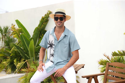 HOTMen's Short Sleeve Button Up Hawaiian Shirt 1950s Vintage Bowling Shirts