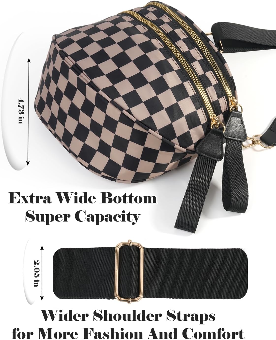 HOTBlack and White Checkered Crossbody Bag Bum Bag for Women,Spacious Checkered Purse Fanny Packs Belt Bag