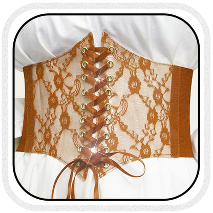 HOTBODIY Women Lace Corset Belts Elastic Cinch Belt Tied Waspie Wide Waist Bustiers for Dress