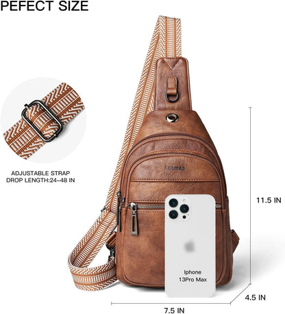 HOTLATMAP 7L Sling Bag For Women Faux Leather Anti Theft Small Casual Daypack Backpack Fanny Pack Crossbody Chest Bags Purse Waterproof Brown