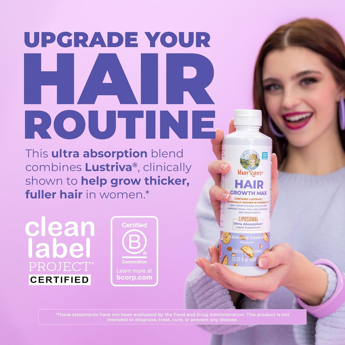HOTMaryRuth's Hair Growth Max Liposomal 10000mcg Biotin, Thicker Hair, 15.22oz | Lustriva® + Biotin 10000mcg + Pumpkin Seed Oil, Thicker Hair, Hair Care, Wrinkles, Fine Lines, Skin Care, Ages 18+