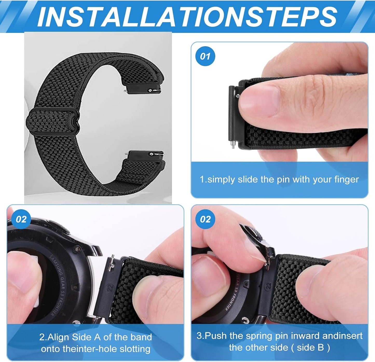 HOTCompatible with 16mm 18mm 19mm 20mm 22mm 24mm Watch Bands Quick Release Replacement Wristband,Adjustable Stretchy Nylon Solo Loop Straps Fabric Braided Sport Elastic Bands for Men Women