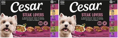 HOTCesar Wet Dog Food, Steak Lovers Variety Pack, 3.5 oz, 36 Count | Real meat #1 ingredient, easy peel trays, 100% complete & balanced, no fillers, no added sugar, no artificial flavors