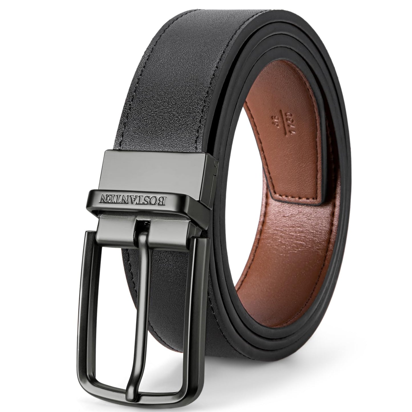 HOTBOSTANTEN Belt Men Leather Reversible Belts for Men 1 3/8" for Casual Golf Dress Pants, Two-in-One Belt Gift