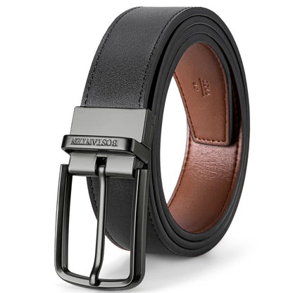 HOTBOSTANTEN Belt Men Leather Reversible Belts for Men 1 3/8" for Casual Golf Dress Pants, Two-in-One Belt Gift