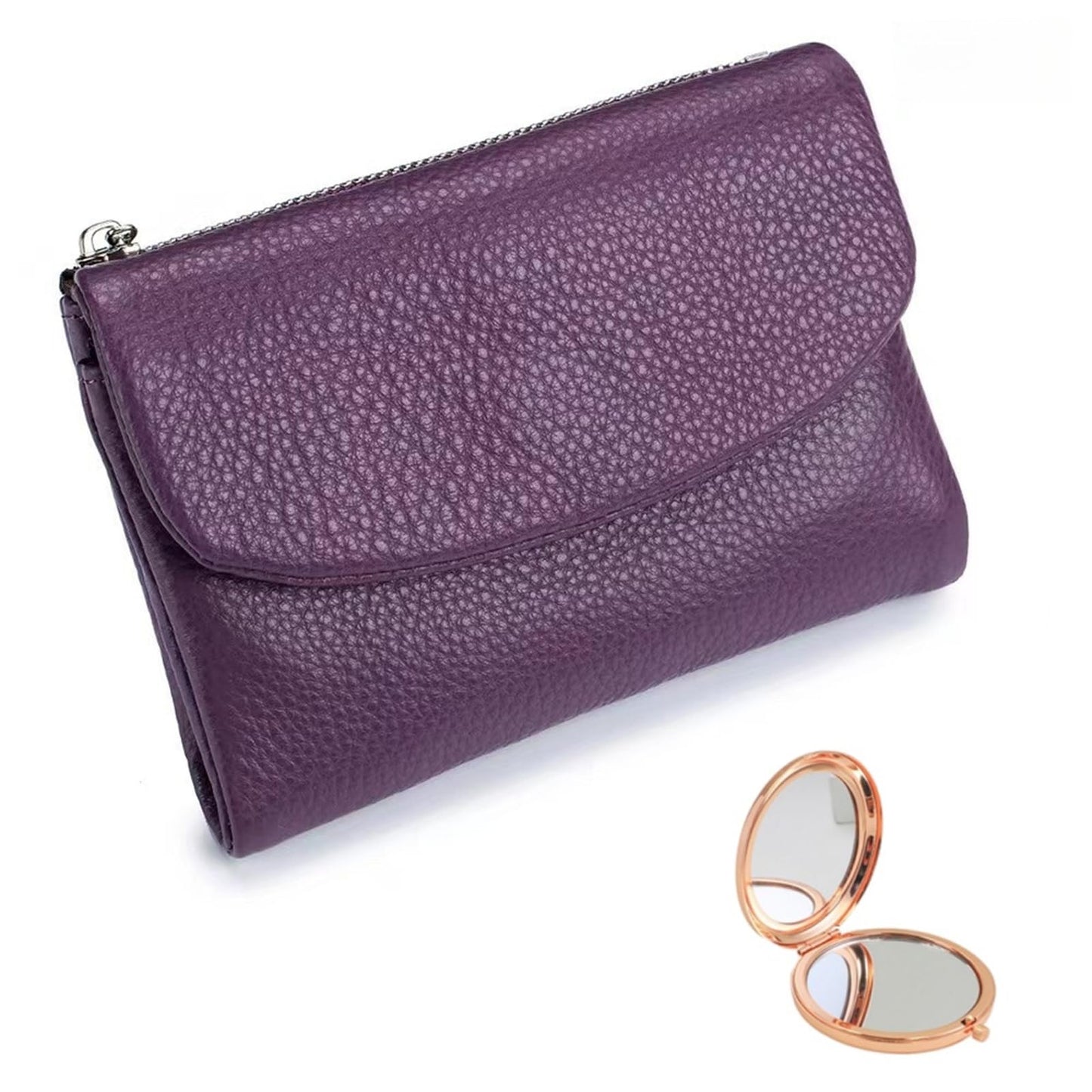 HOTUnisex Pebble Leather Wallet, Multicolor Genuine Leather Short Wallets for Women & Men, Small Full Grain Coin Purse with Credit Card Holder for Coins and Cards (#12)