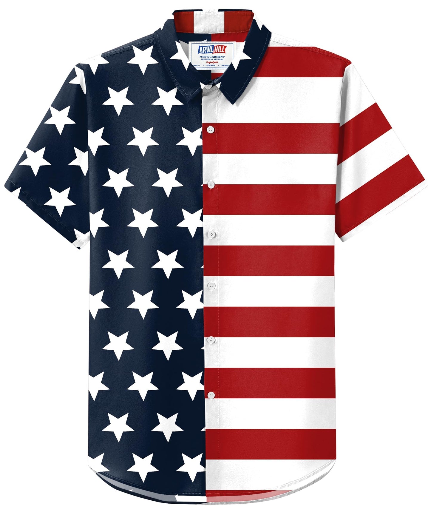 HOTArvilhill Men American Flag Button Shirt 4th of July Short Sleeve Shirts (S-3XL)