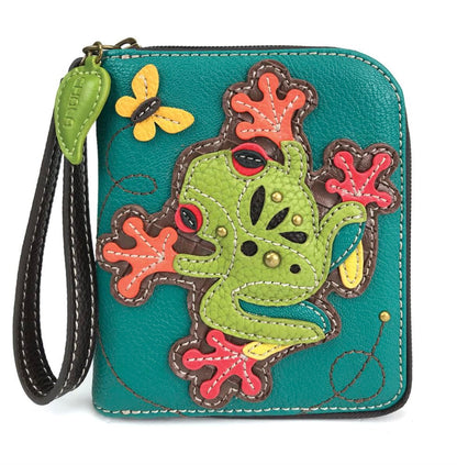 HOTCHALA Zip Around Wallet, Wristlet, 8 Credit Card Slots, Sturdy Pu Leather - Frog - Turquoise