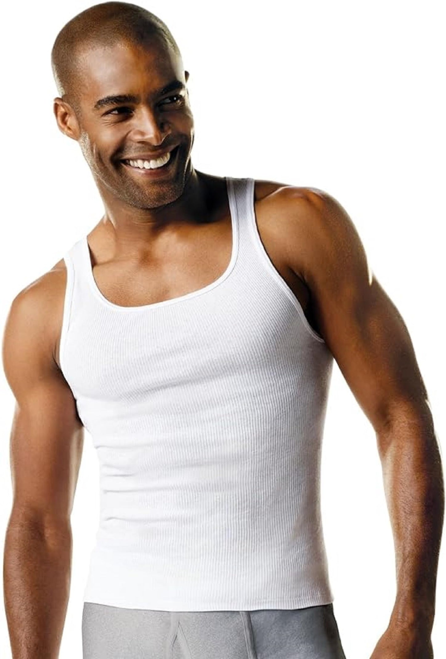 HOTHanes Men’s Tall 100% Cotton Ribbed Tank Tagless Undershirts, Multipack