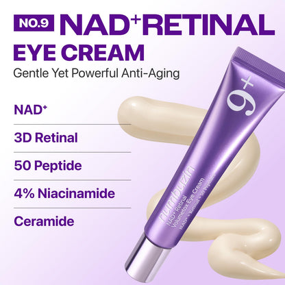 HOTnumbuzin No.9 NAD+ Retinal Eye Cream for Anti-Aging, Pore Minimizer, Wrinkles, Firmer Skin with Retinoid, Peptides & Niacinamide, Gentle Retinal, Korean Eye Cream, 0.67 fl. oz.
