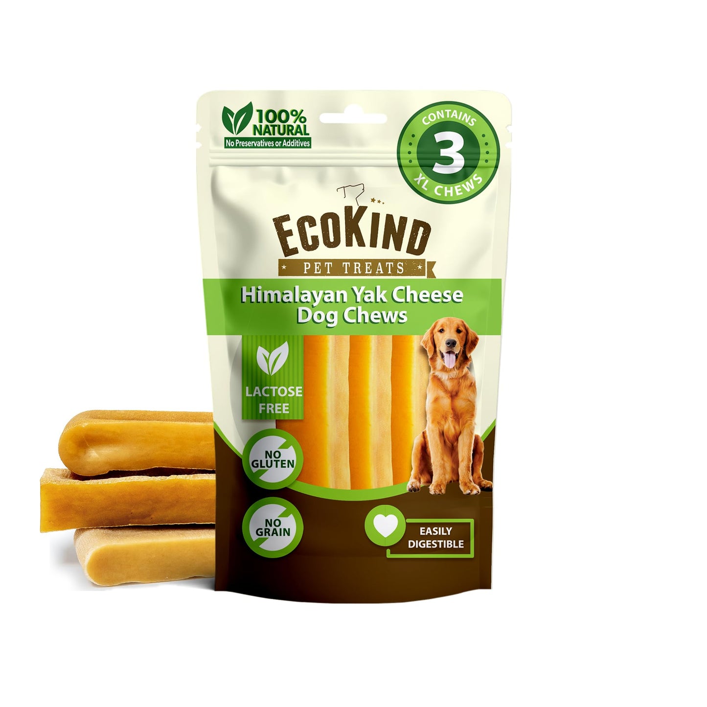 HOTEcoKind Yak Cheese Himalayan Dog Chews, Yak Chews for Large Dogs, 4-5 Bones | 1 Lb, Long Lasting for Aggressive Chewers, Only 3 Ingredient Natural High Protein Dental Dog Treats, No Additives or Lactose