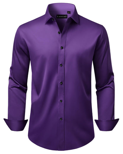 HOTMen's Dress Shirts Long Sleeve Stretch Wrinkle Free Wedding Formal Business Button Down Shirt