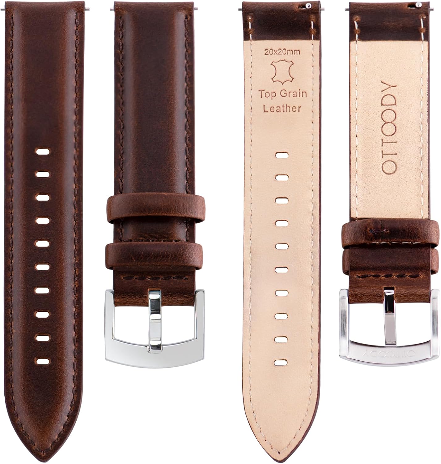 HOTOTTOODY Leather Watch Bands Quick Release, Elegant Top Grain Leather Watch Straps for Men & Women, Choice of Color & Width - 18mm, 19mm, 20mm, 21mm or 22mm Wristbands Bracelet for Watch & Smartwatch