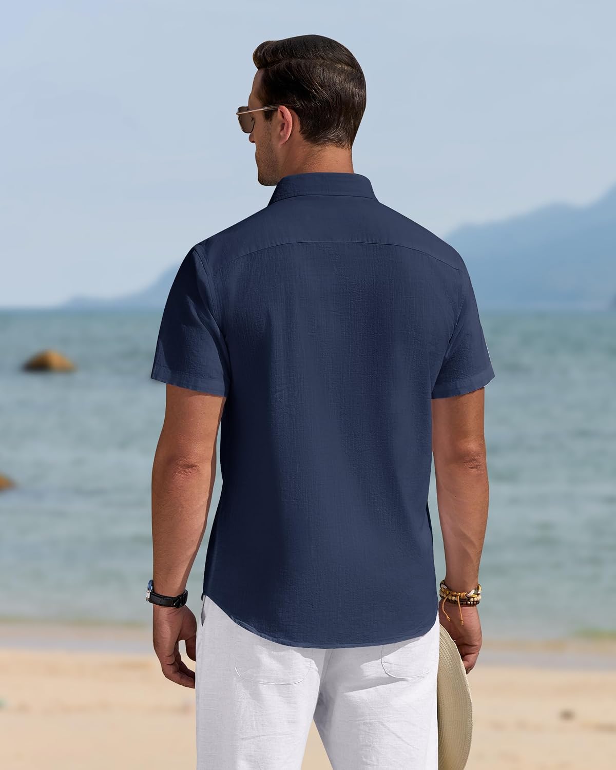 HOTJ.VER Mens Linen Shirt Short Sleeve Button Down Casual Summer Shirts | Cotton Linen, Untucked, Big Tall, from Beach Camp Vacation, Cruise Fishing, Work Office, to Wedding Party Family, with Pocket