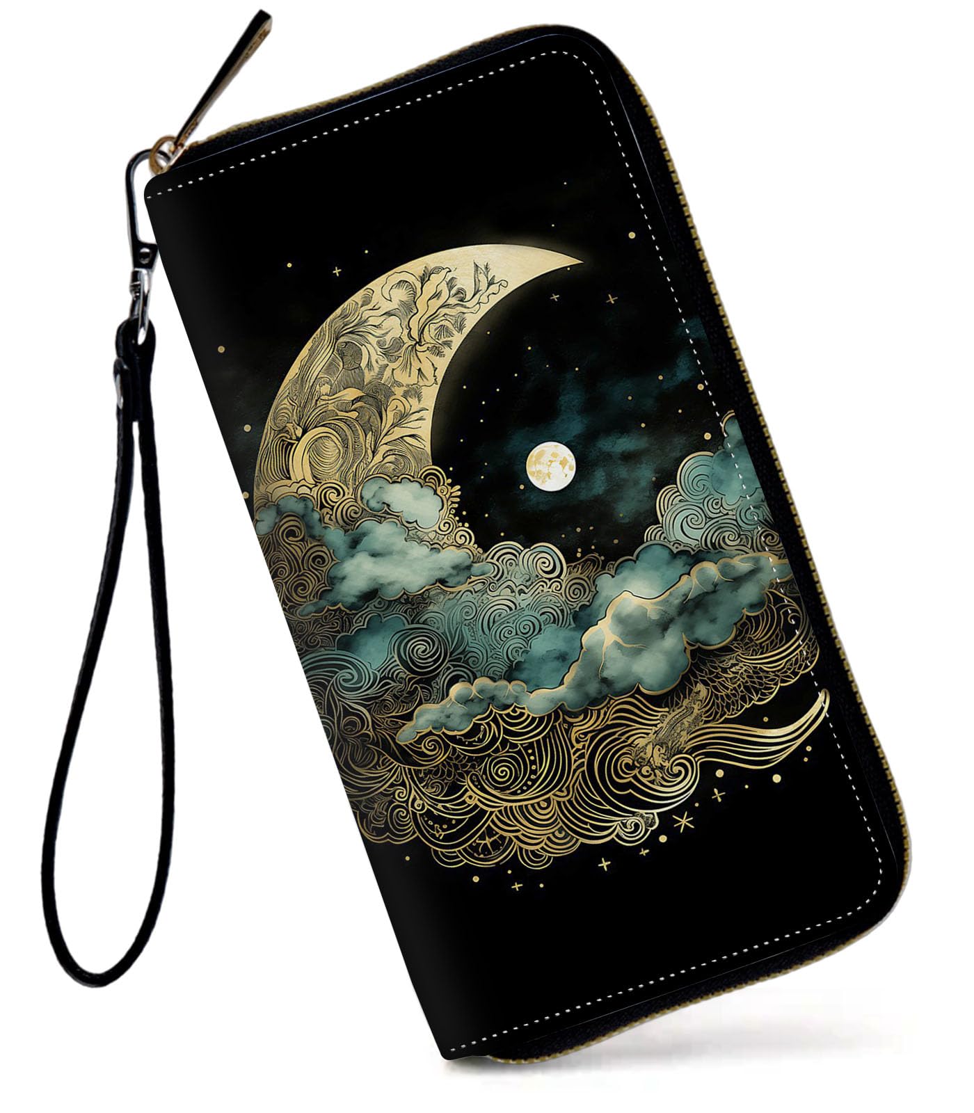 HOTWomens Wallet, Large Capacity RFID Blocking PU Leather Wristlet Wallets for Women Ladies Men Credit Card Holder Zipper Wallet Phone Holder Clutch Travel Purse, Art Moon Starry Night