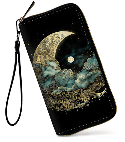 HOTWomens Wallet, Large Capacity RFID Blocking PU Leather Wristlet Wallets for Women Ladies Men Credit Card Holder Zipper Wallet Phone Holder Clutch Travel Purse, Art Moon Starry Night