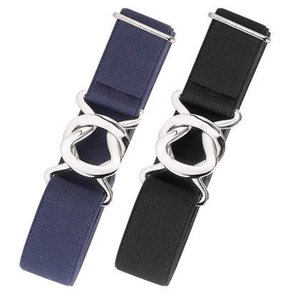 HOTJASGOOD Women No Show Stretch Belt 2 Pack Adjustable Elastic Web Belt with Flat Buckle for Jeans Pants Casual Belts