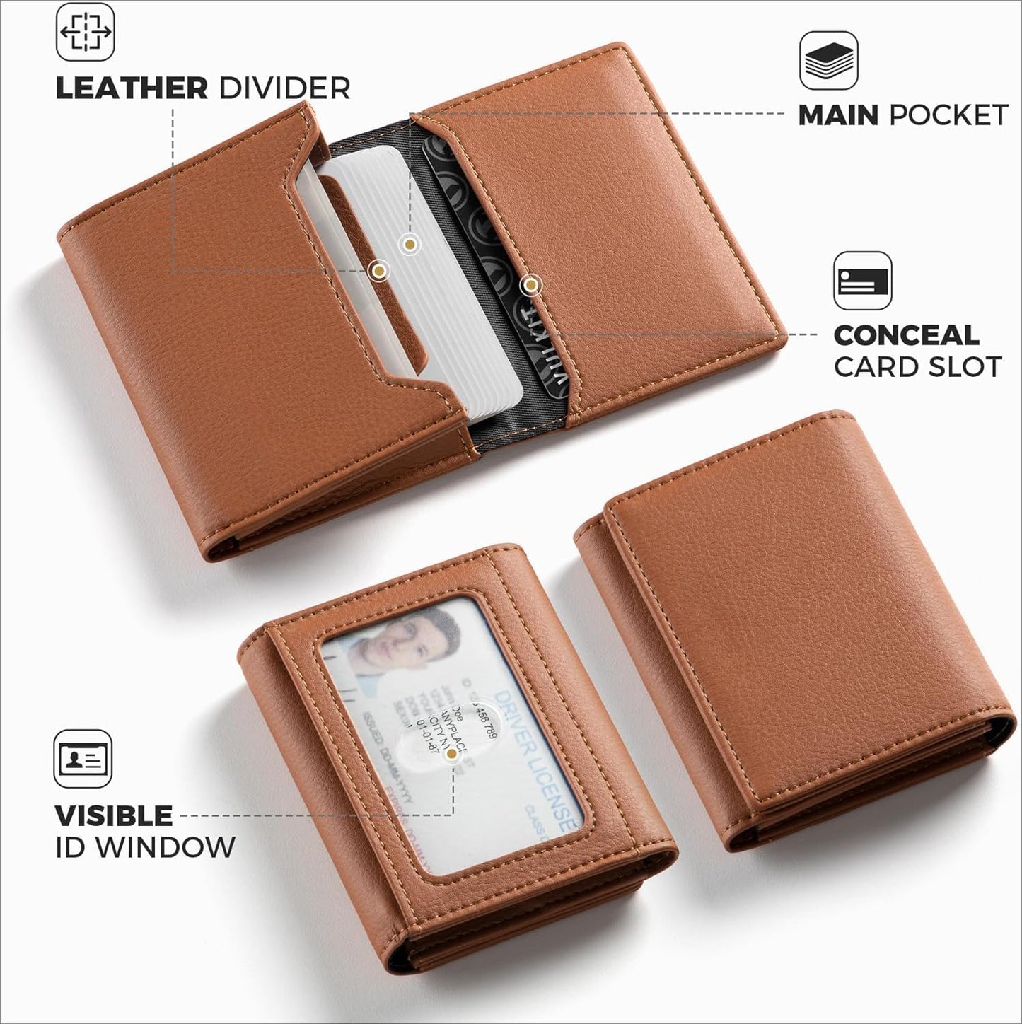 HOTReal Leather Business Card Holder Premium RFID Blocking Card Case with ID Window and Magnetic Closure Holds Up to 40 Business Cards (Grain Brown)
