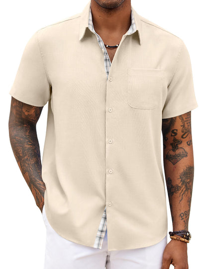 HOTCOOFANDY Men's Button Down Shirts Short Sleeve Casual Summer Beach Vacation Wedding Shirt with Pocket