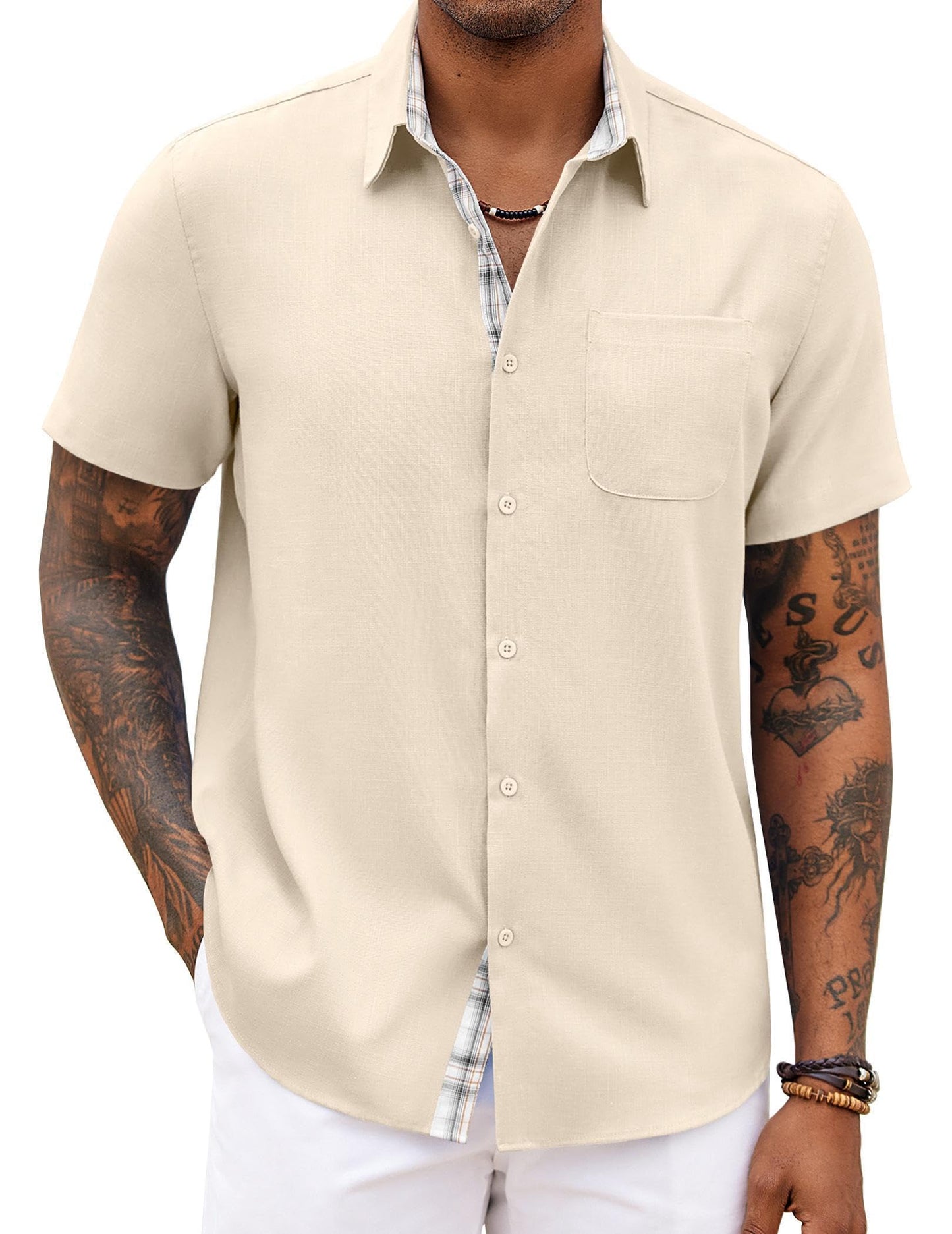 HOTCOOFANDY Men's Button Down Shirts Short Sleeve Casual Summer Beach Vacation Wedding Shirt with Pocket