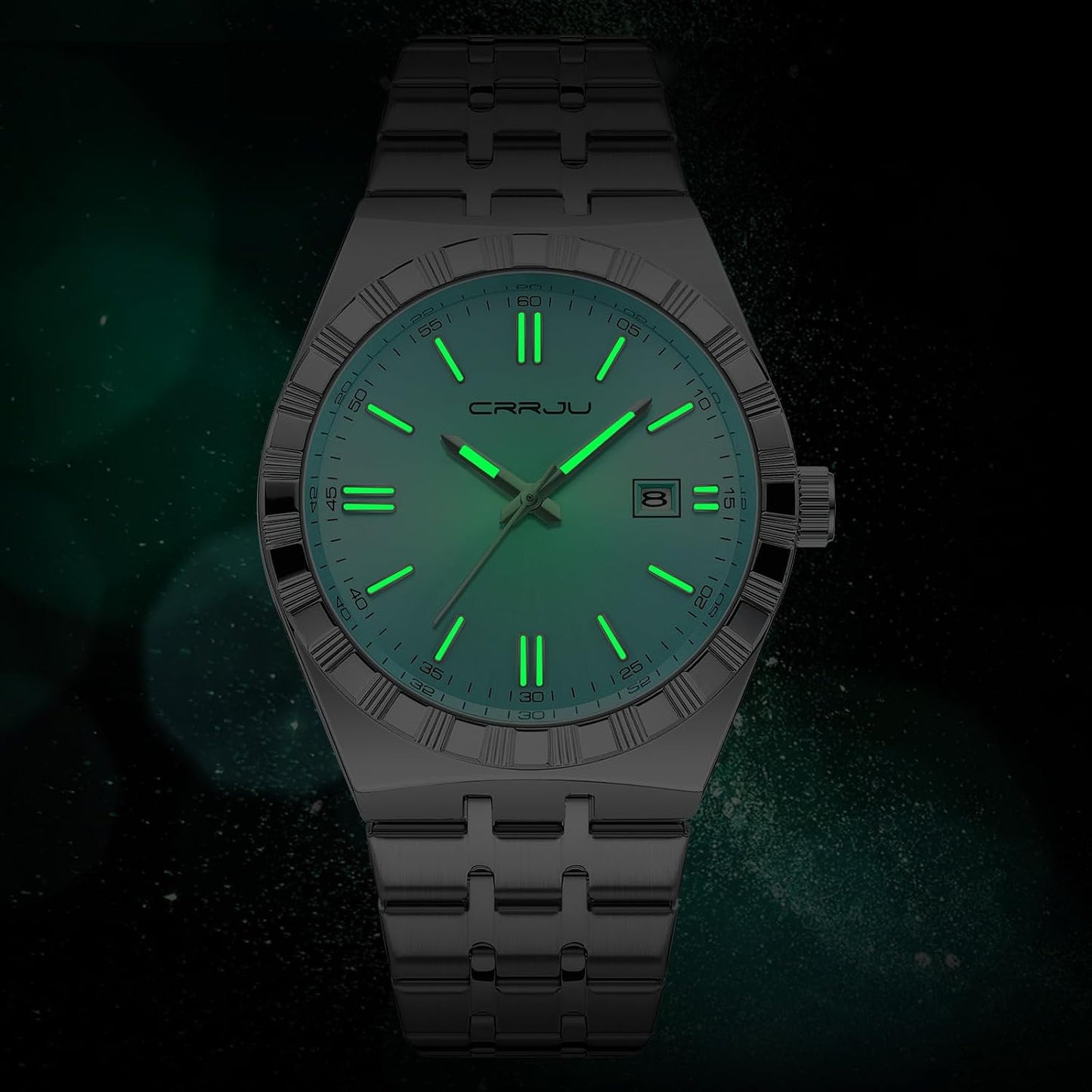 HOTCRRJU Watches for Men,Fashion Luxury Luminous Analog Quartz Wristwatches,Business Man Calendar Watches Silver
