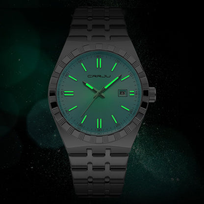 HOTCRRJU Watches for Men,Fashion Luxury Luminous Analog Quartz Wristwatches,Business Man Calendar Watches Silver