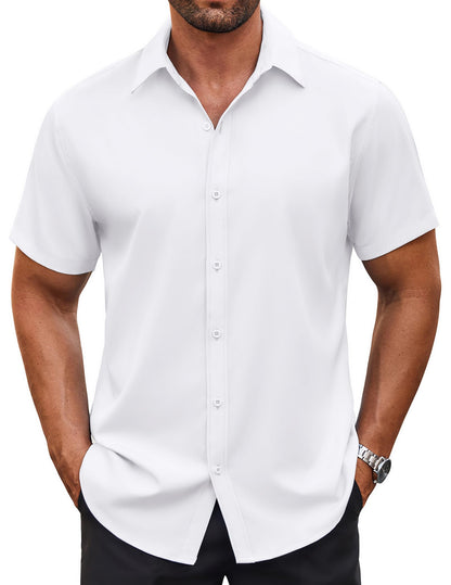 HOTCOOFANDY Men's Button Down Shirt Short Sleeve Dress Shirt Casual Beach Summer Wedding Shirt