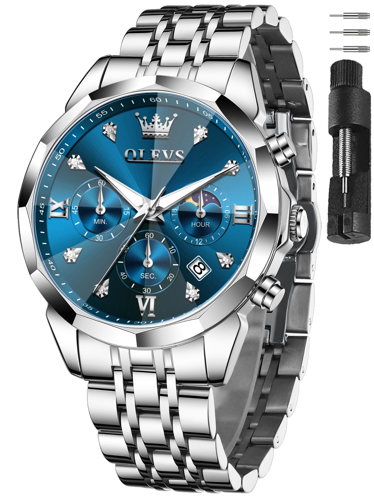 HOTOLEVS Watches for Men Stainless Steel Dress Men Watch with Date Big Face Chronograph Waterproof Luxury Fashion Watch Blue/Black/Gold/Green/Silver Face Relojes para Hombres