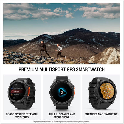 HOTGarmin fēnix® 8 – 51 mm, AMOLED, Premium Multisport GPS Smartwatch, Long-Lasting Battery Life, Dive-Rated, Built-in LED Flashlight, Slate Gray with Black Band | Built-in LED Flashlight, Dive-Rated to 40 M, Slate Gray Case with Black Silicone Band