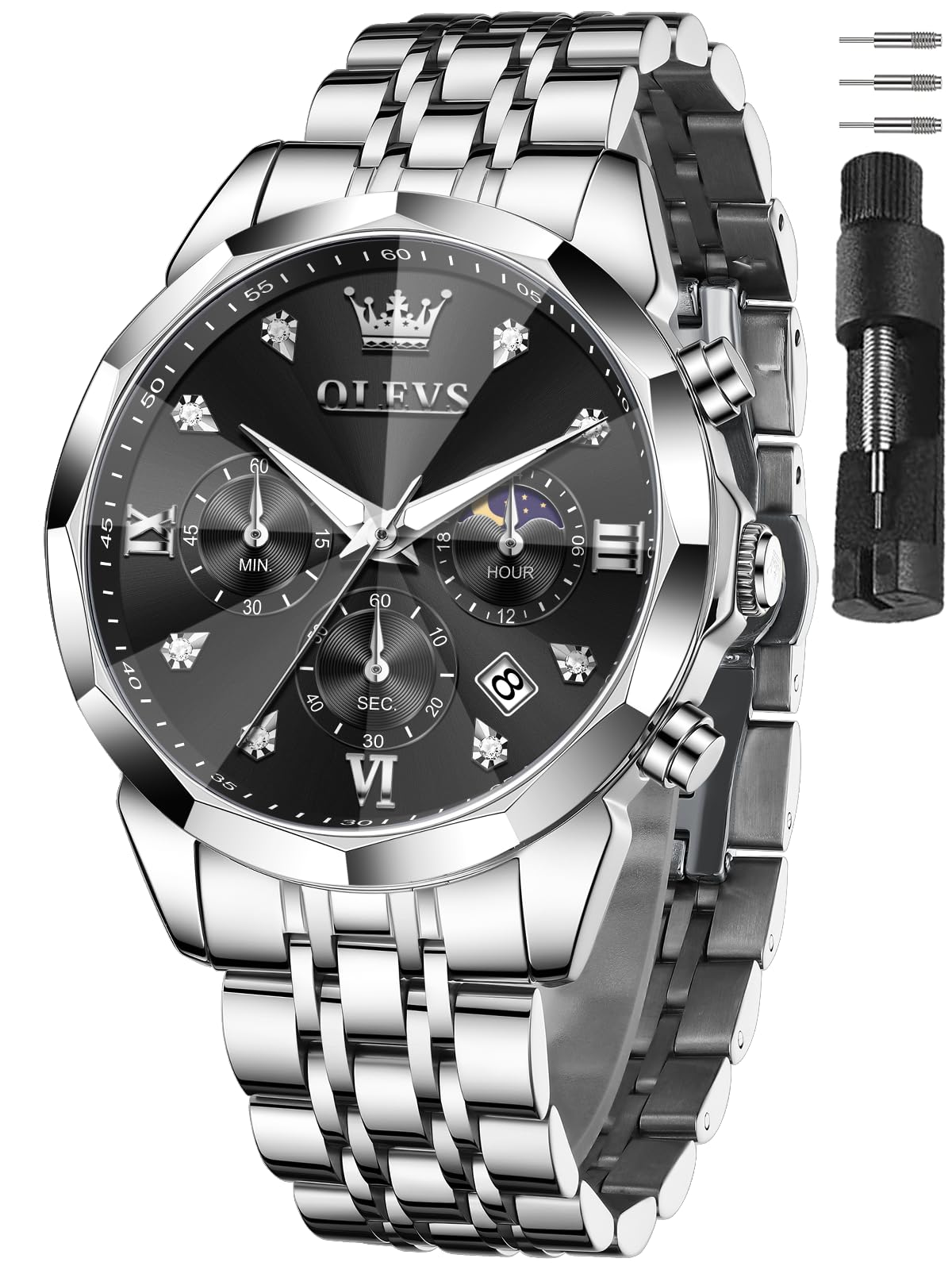 HOTOLEVS Watches for Men Stainless Steel Dress Men Watch with Date Big Face Chronograph Waterproof Luxury Fashion Watch Blue/Black/Gold/Green/Silver Face Relojes para Hombres