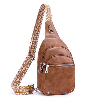 HOTAnti Theft Crossbody Bags for Women Travel Chest Sling Bag Leather RFID Purse Fanny Pack Beige