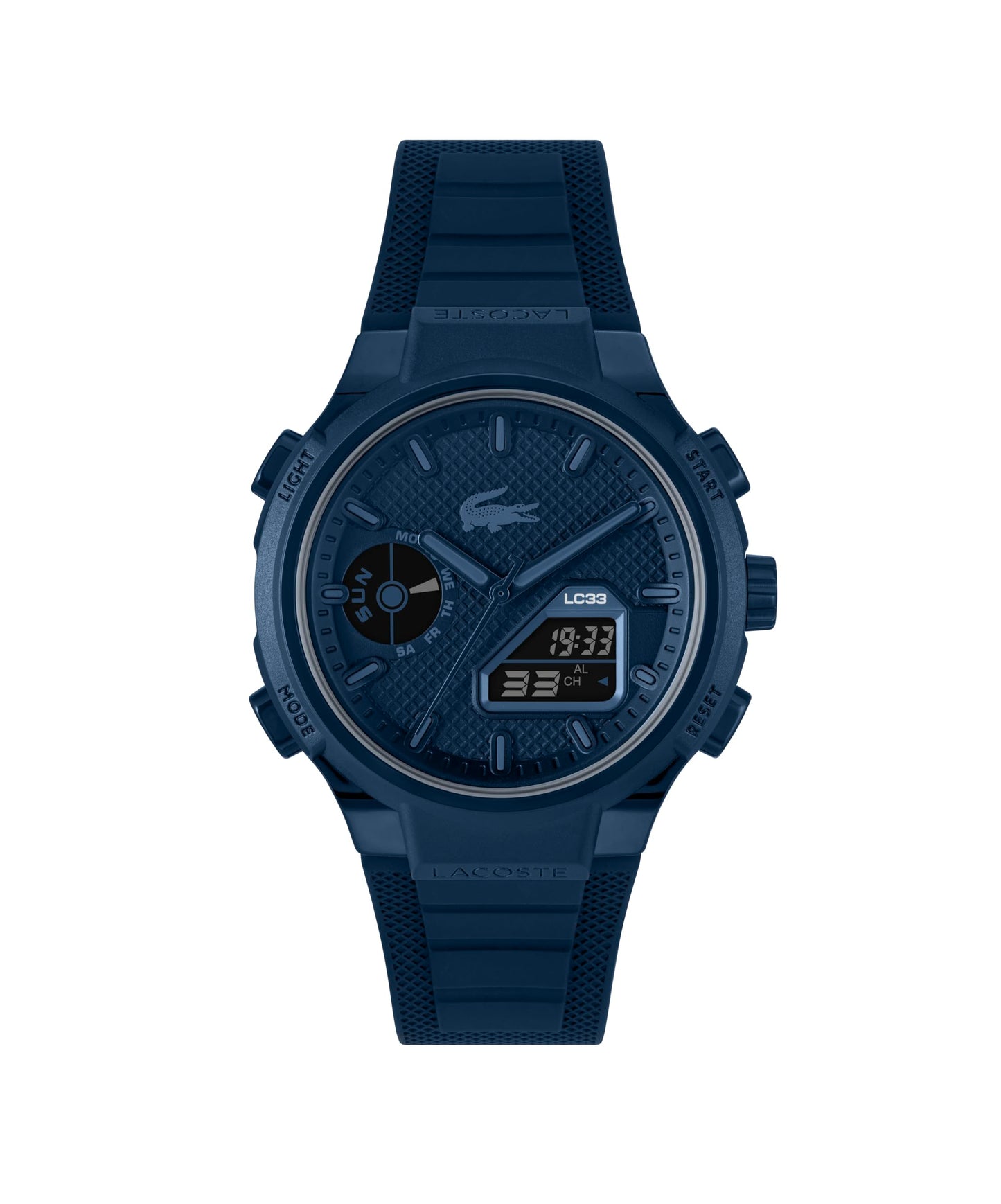 HOTLacoste LC33 Men’s Analog-Digital Quartz Watch - Silicone Strap with Crocodile Texture, TR90 Octagonal Case, Alarm, Chronograph and Calendar -Bold, Sporty Timepiece